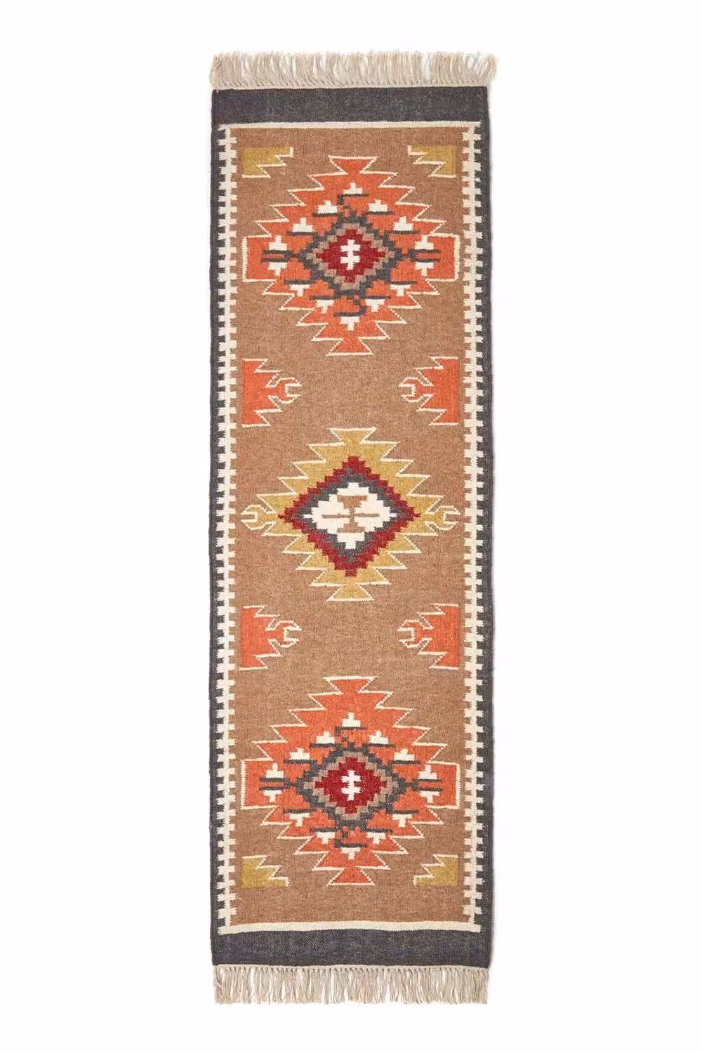 Homescapes Jaipur Handwoven Ethnic Patterned Kilim Wool and Cotton Hall Runner, Multicolour, W: 66 cm, L: 200 cm – 2