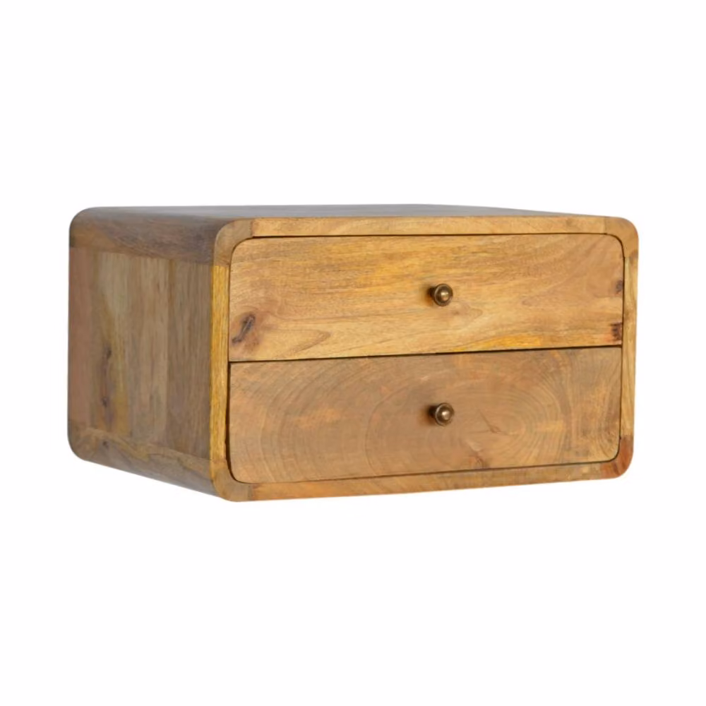 Direct Wicker Oak-ish Solid Wood 2 Drawer Floating Bedside Table in Brown – 2