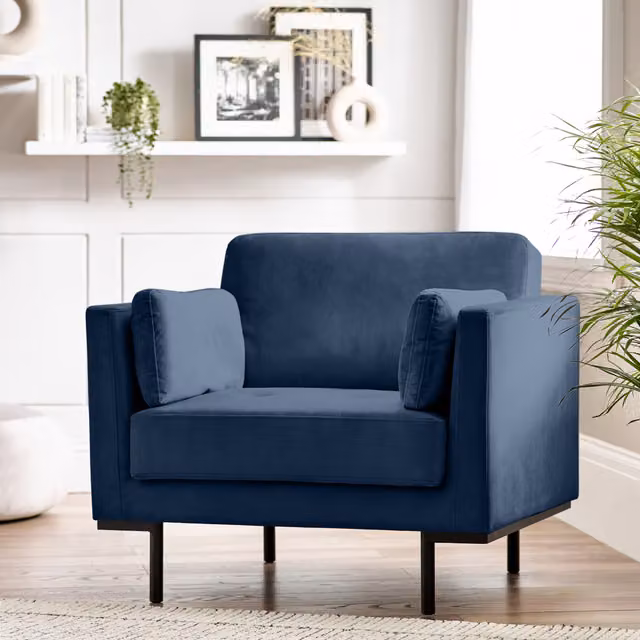 Furniturebox Evelyn Modern Velvet Armchair in Blue