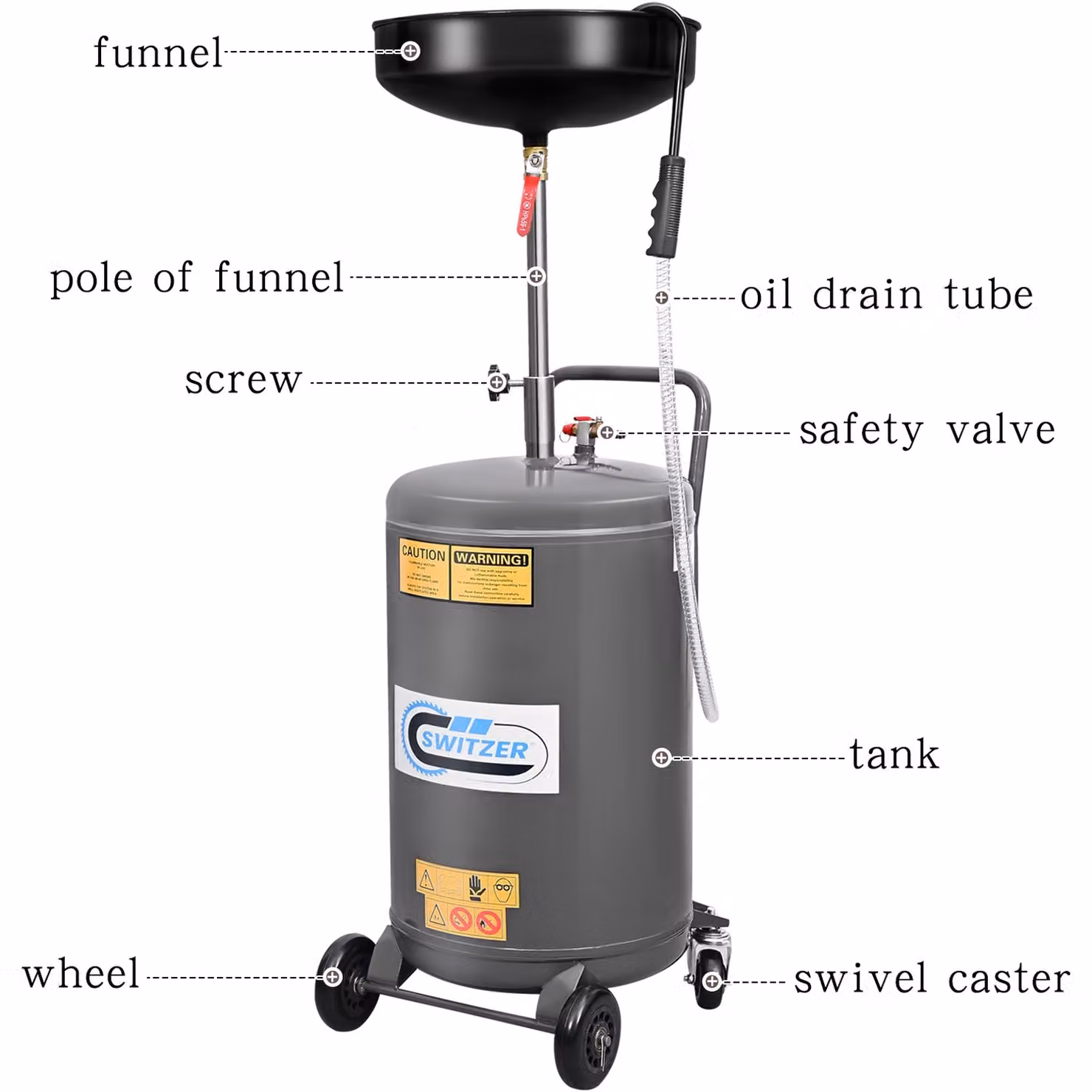 SwitZer 80L Waste Oil Drain Tank with 10L Adjustable Gravity Drain Bowl on Wheels, Grey – 2