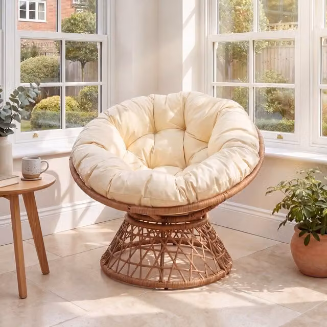 Artemis Home Boho Rattan Swivel Papasan Chair in Beige