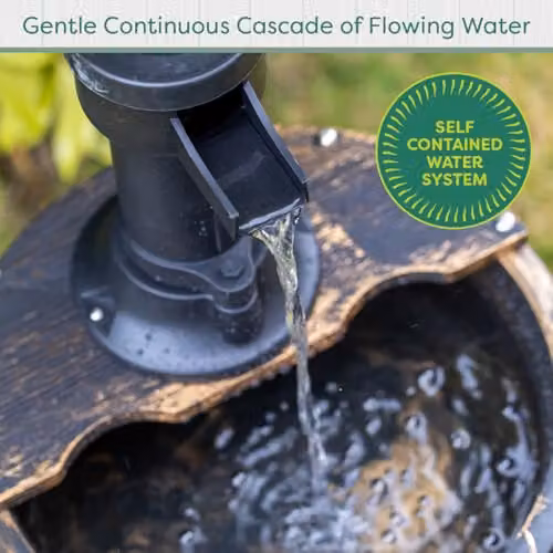 GardenKraft Rustic 2 Tier Barrel Style Garden Water Fountain in Bronze, W: 67 cm, D: 41 cm – 5