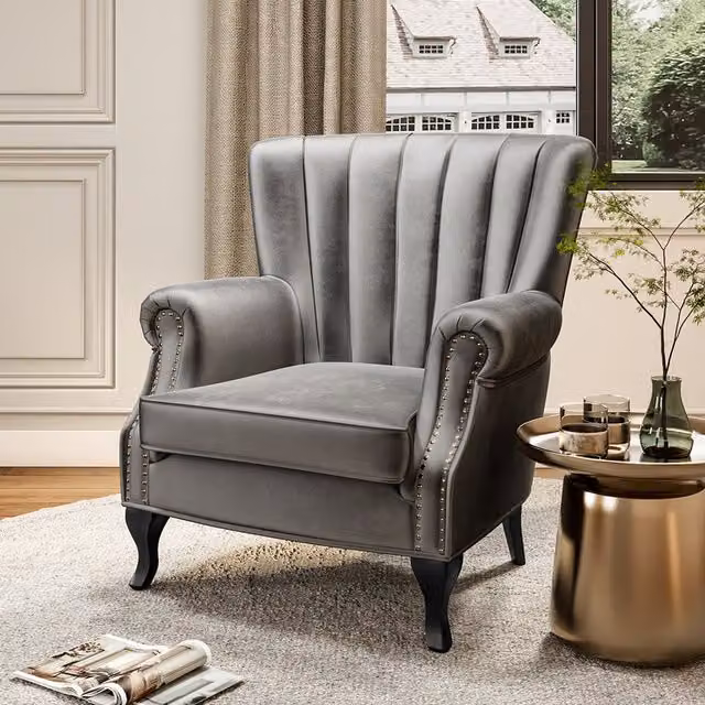 Livingandhome Grey Velvet and Microfibre Armchair