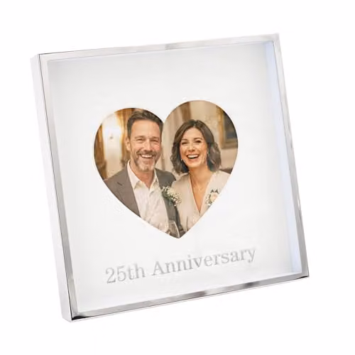 Happy Homewares Modern Heart Photo Frame in Silver for 4x4 Pictures