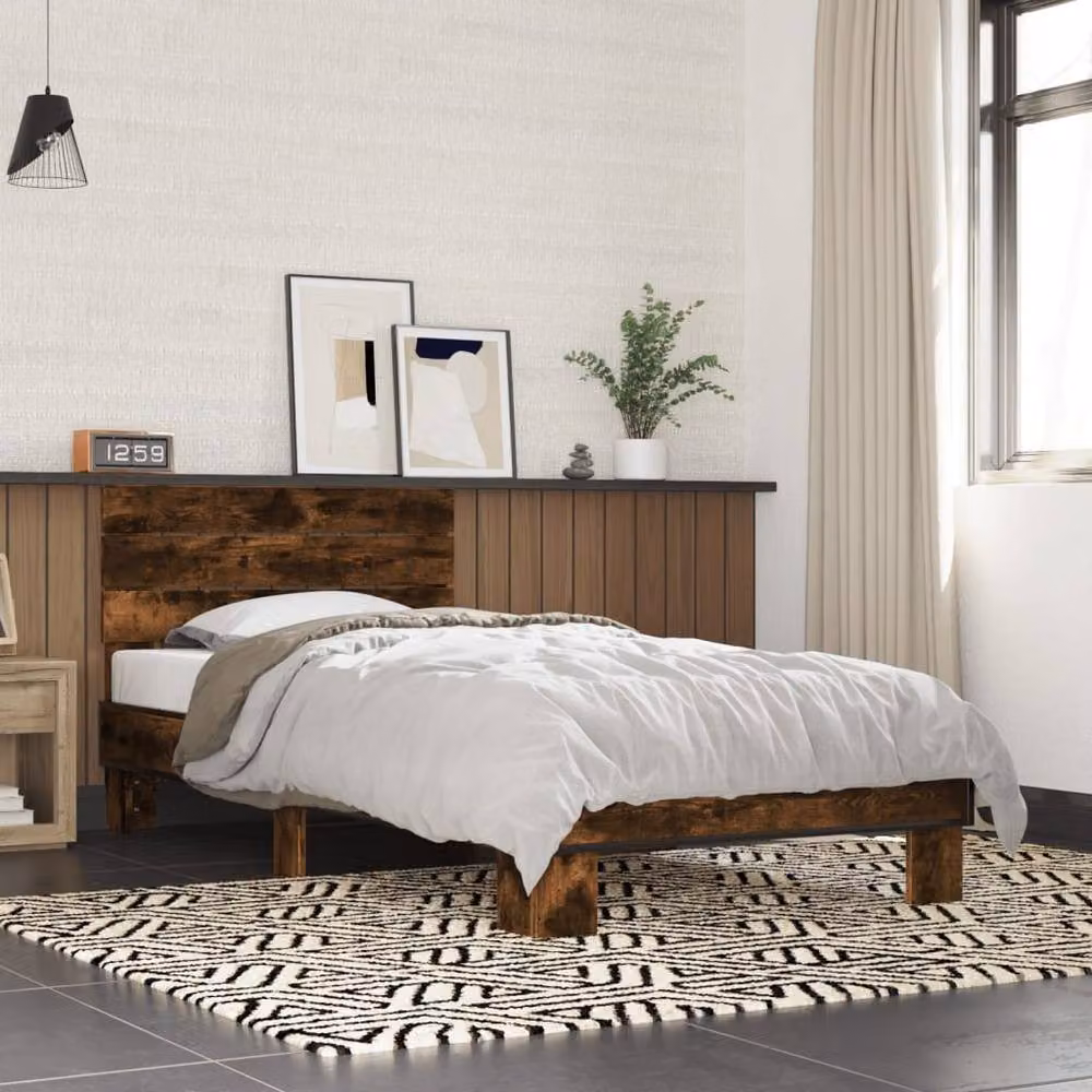 Berkfield Home Smoked Oak Bed Frame in Brown, W/D/H: 90 x 200 cm – 2