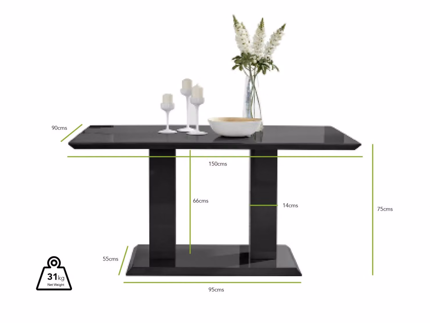 FurnitureboxUK Imperia Modern High Gloss Rectangular 6-Seater Dining Table in Black, W: 150 cm – 6