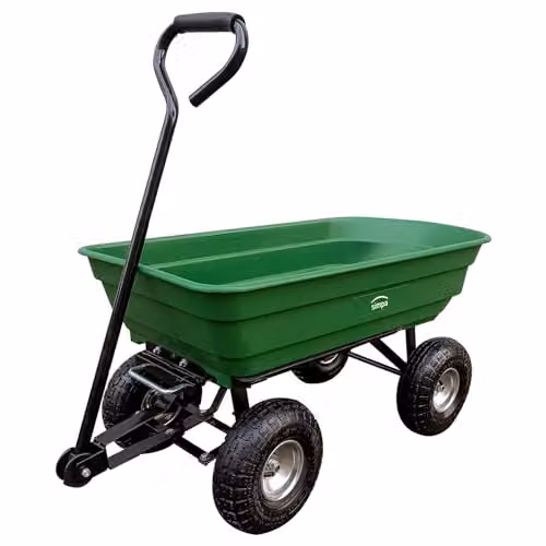 Simpa Multi-Purpose All Terrain Tipping Barrow Cart with Pneumatic Tyres, Green, L 93 cm x W 50.5 cm x H 51 cm
