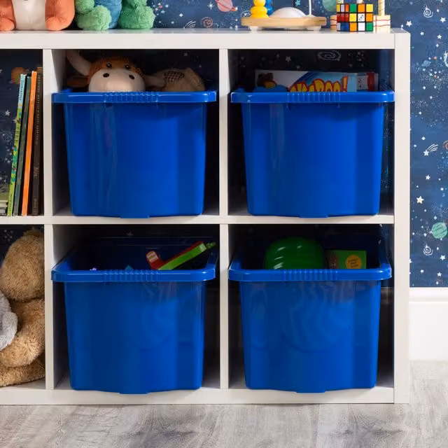 Wham Set of 4 Stackable and Solid Blue Plastic Store Boxes, 24l