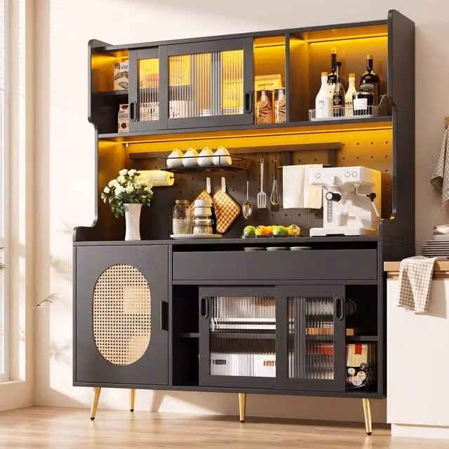 STILVORA Black Modern Tall Storage Cabinet with Integrated Lighting and Pegboard, W/D/H: 39.0 x 39.0 x 171.0 cm – 1