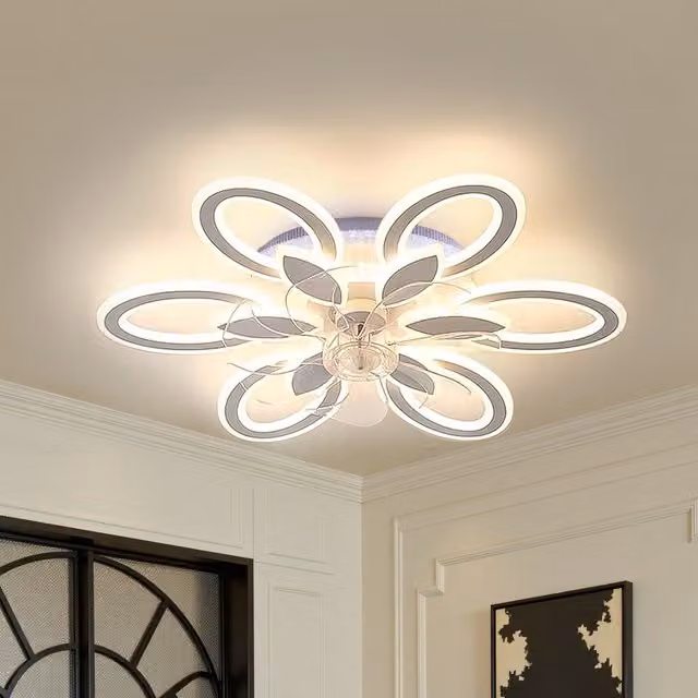 Living Star Modern RGB LED Ceiling Fan Light with Remote Control and Timer, White