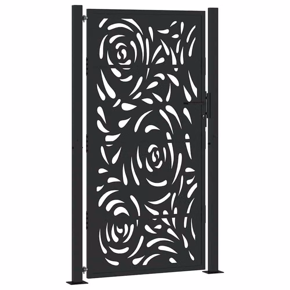 Berkfield Home Beautiful Garden Gate in Black Steel with Flame Design, W: 105 cm, H: 180 cm – 3