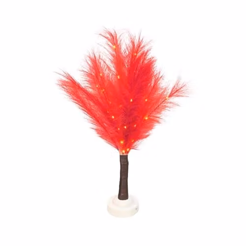 Shatchi Red Feather Tree Table Lamp with Warm White LEDs, Battery Operated, Height: 70 cm
