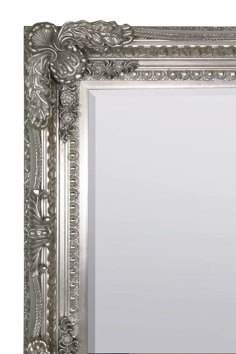 MirrorOutlet Carved Louis Antique Style Full Length Leaner Mirror, Silver, H 183 cm x W 95 cm x D 11 cm – 7
