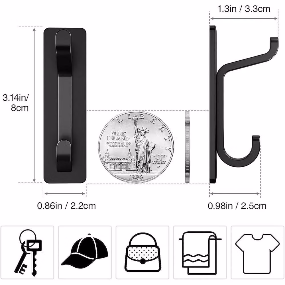 EONLION Self Adhesive Sticky and Strong Hooks in Black, Length: 500 mm – 2