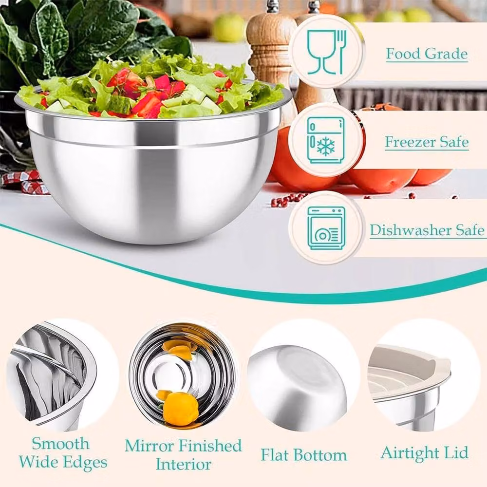 NESTLUNE 5-Piece Stainless Steel Round Nesting Mixing Bowl Set in Silver – 2
