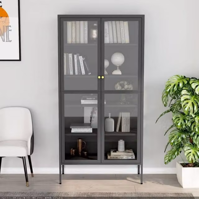 Berkfield Home Durable Display Cabinet in Anthracite and Black with Glass Doors, W/D/H: 90 x 40 x 180 cm – 1