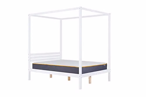 Birlea Mercia White Four Poster Solid Wood Double Bed Frame W/D/H: 140 x 200 x 198 cm