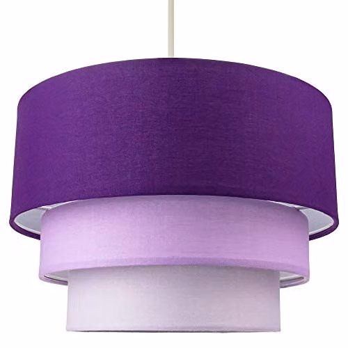 Happy Homewares Contemporary Round Triple Tier Cotton Fabric Pendant Light Shade in Purple and Lilac, Diameter: 30 cm – 1