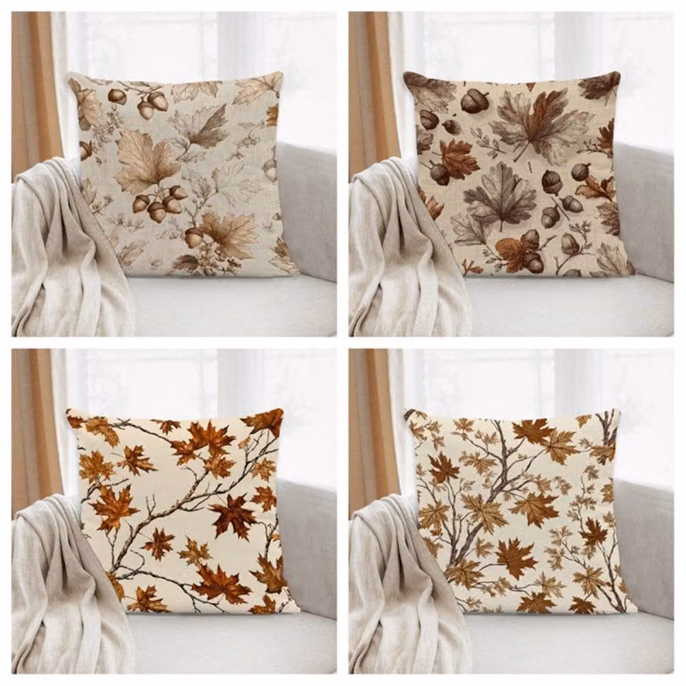 Lovii Set of 4 Autumn Floral Decorative Cushion Covers, Multicolour, W/D/H: 45 x 45 x 45 cm – 2