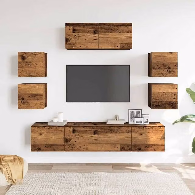 Berkfield Home Classic 7 Piece Wall-Mounted TV Cabinet Set in Brown Engineered Wood – 1