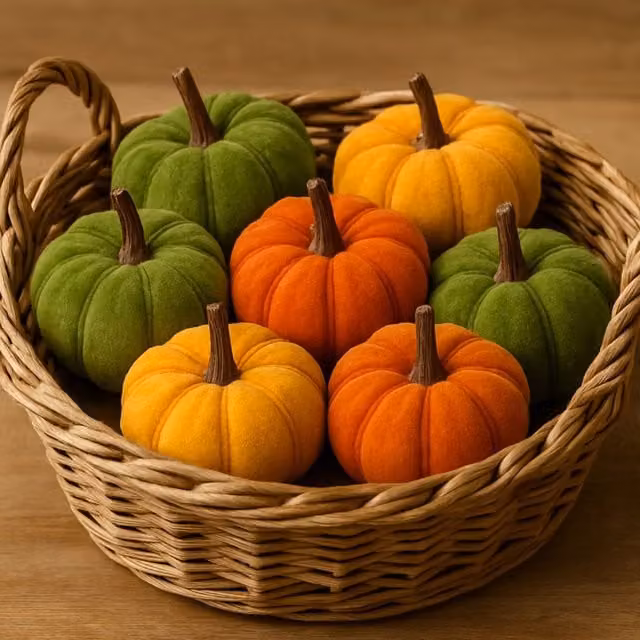 Marco Paul Pack of 7 Orange Autumn Mini Pumpkin Hanging Decorations for Halloween, 8 cm – 1