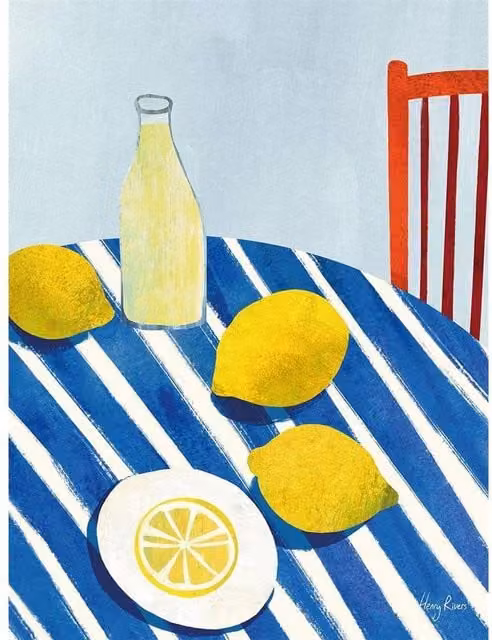 Henry Rivers Lemonade Botanical Graphic Canvas Print in Bright Blue