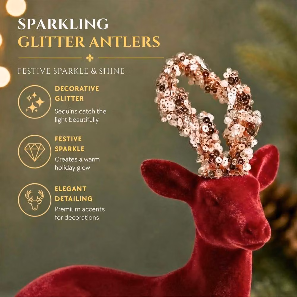Shatchi Velvet Sitting Deer Christmas Reindeer Ornament in Red, Height: 19 cm – 4