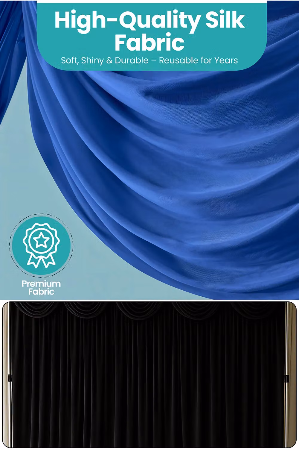 Neel Blue Ice Silk Detachable Swag Curtain Panel Backdrop, Blue – 4