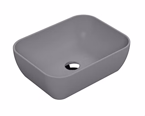 nuie NBV358 Luxe Vessel Modern Square Ceramic Bathroom Countertop Basin in Matt Grey, W: 45.5 cm, D: 35 cm, H: 13.5 cm