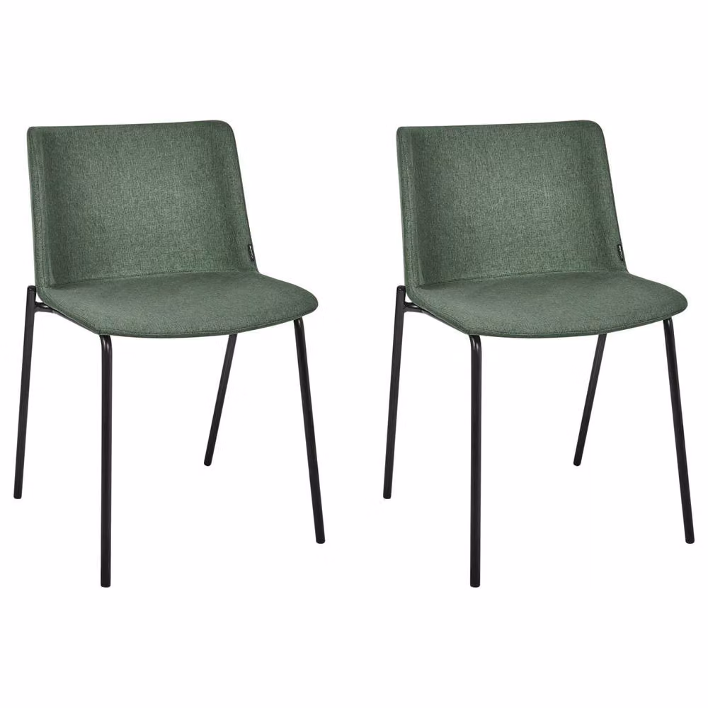 Wyld and Coco Set of 2 Green Fabric Upholstered Modern Dining Chairs with Metal Legs – 2
