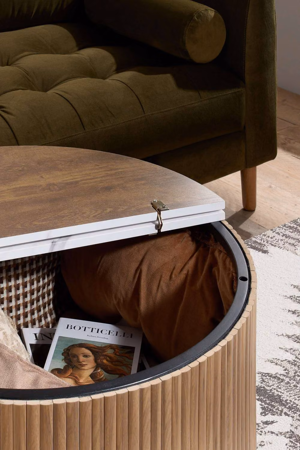 Birlea Kagu Round Coffee Table with Fluted Ribbed Light Oak and Marble Effect Finish – 2