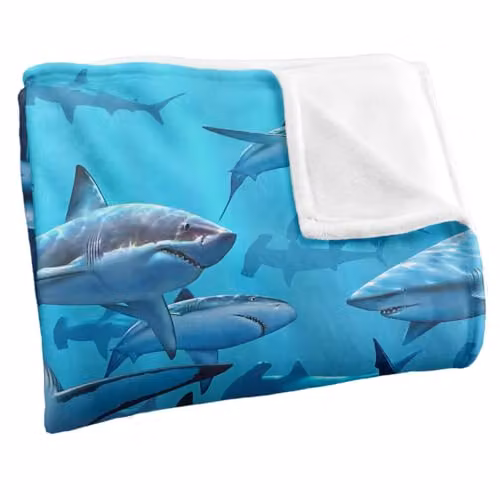 JQ Licensing Royce Mcclure Wish You Were Here Great White Sharks Super Soft Fleece Throw Blanket, White, W/D/H: 152 x 127 cm – 2