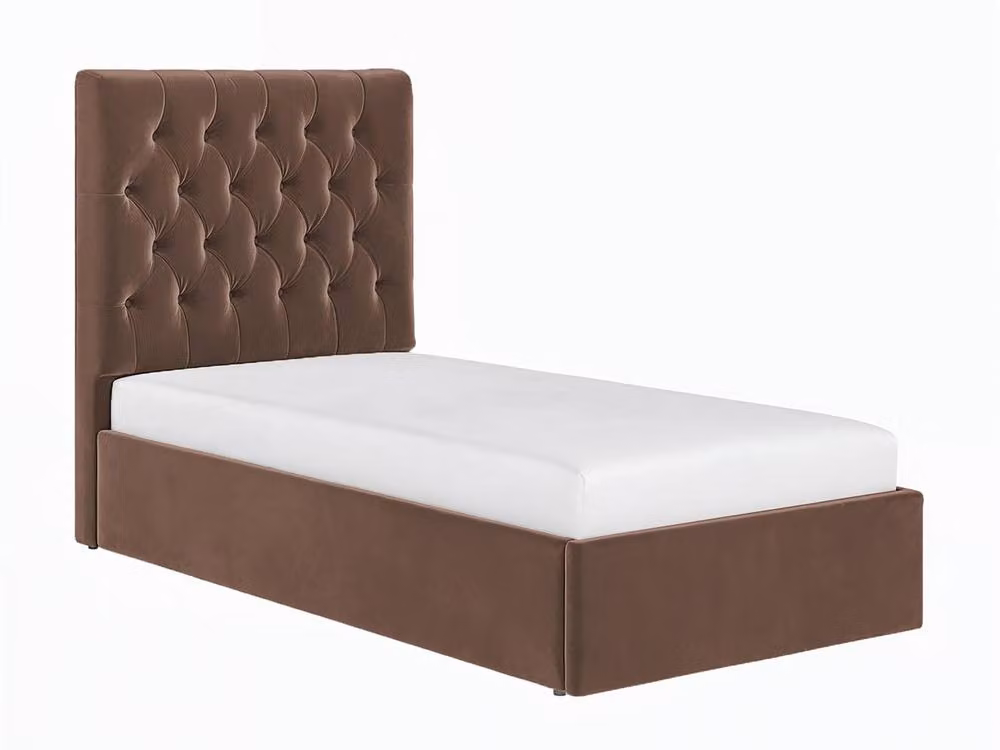 Flair Milan Single Velvet Ottoman Bed in Brown, H 101.0 x W 90 x D 206.0 cm – 3