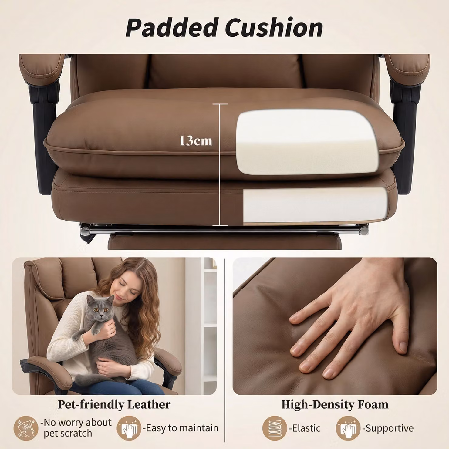 HOMCOM Brown Faux Leather Reclining Executive Swivel Office Chair with Armrests and Headrest – 6