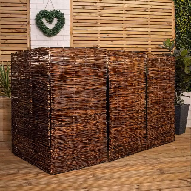 Samuel Alexander Single Garden Patio Willow Wheelie Bin Screen Hideaway in Brown, Height: 183 cm