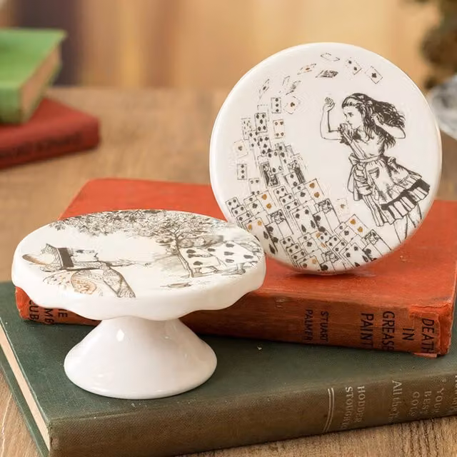 Victoria And Albert Alice In Wonderland Set of 2 Mini Bone China Cake Pedestals in White