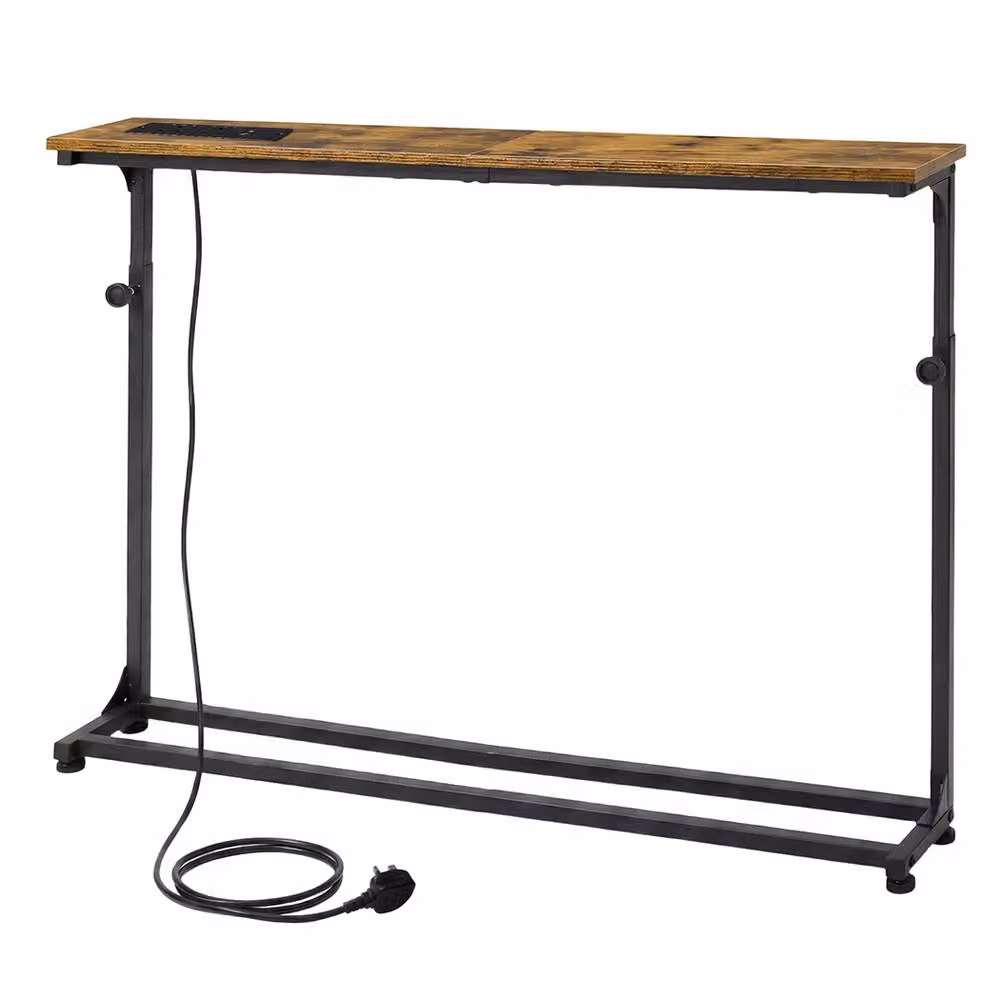 Levede Adjustable Height Slim Console Table with Power Outlet in Brown and Black – 2