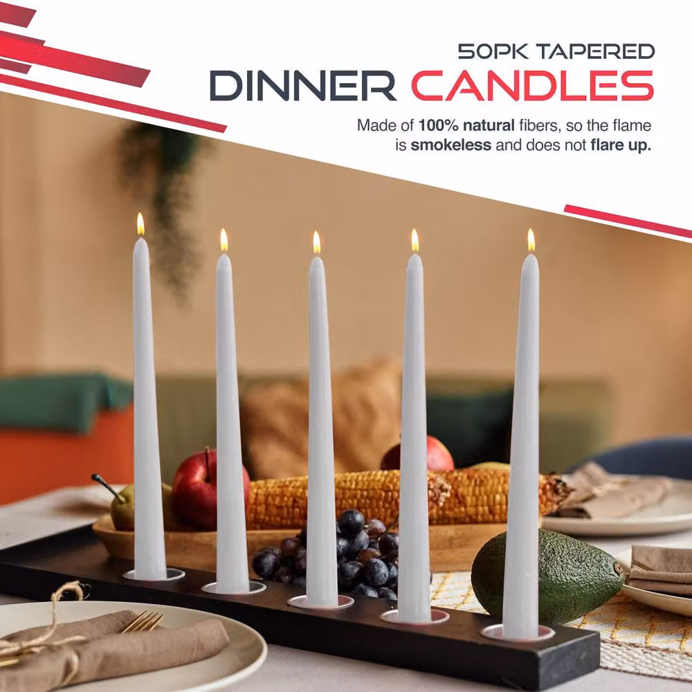 Haltons Unscented Long Tapered Dinner Candles in White, Green or Red (50 Pack) – 2