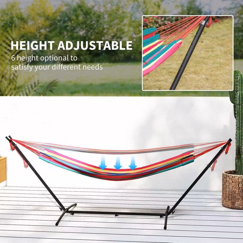 NESTLUNE Multicolour Striped Fabric Hammock with Metal Stand for Adults – 4