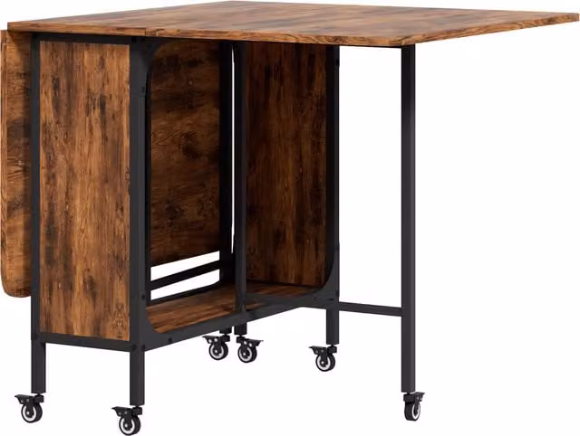 HOMCOM Mobile Drop Leaf Dining Table with Storage Shelf and Castors, Rustic Brown