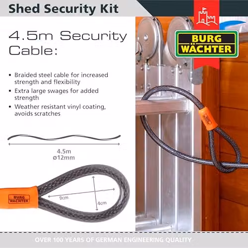 Burg-Wächter Shed Security Kit with 4.5m Cable, Lock and Alarm System in Black – 3