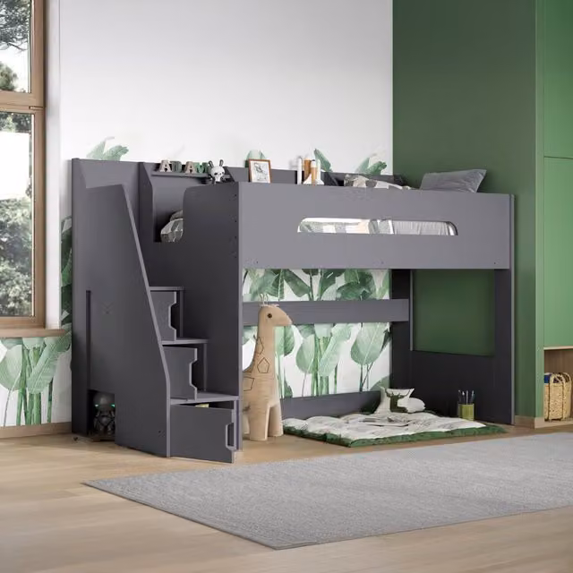 Flair Furnishings Stepaside Highsleeper Bed Frame Only, Grey