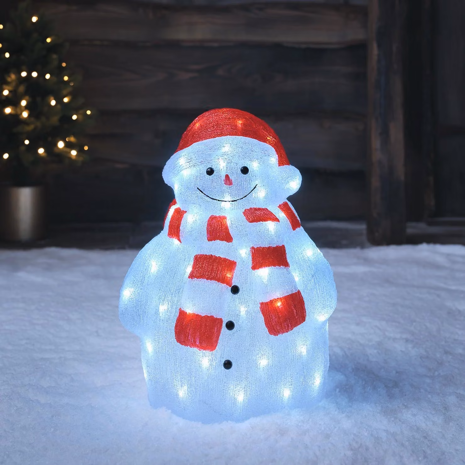 Lights4fun LED 3D Acrylic Snowman Figure with Hat and Scarf, White, Height: 46.5 cm – 1