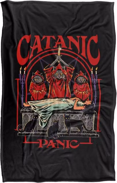 Steven Rhodes Catanic Panic Super Soft Fleece Throw Blanket, Multicolour, W/D/H: 152 x 127 cm