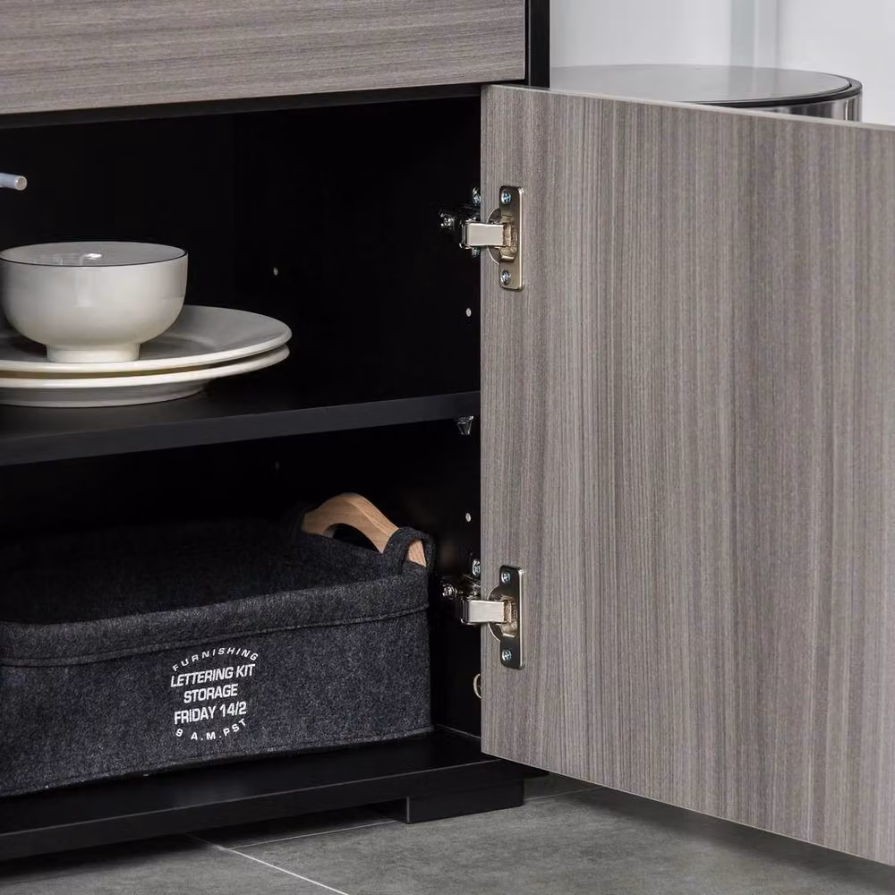 NESTLUNE Modern Glossy Side Cabinet with 2 Doors and 2 Drawers in Grey and Black, W: 100 cm, D: 15 cm – 5