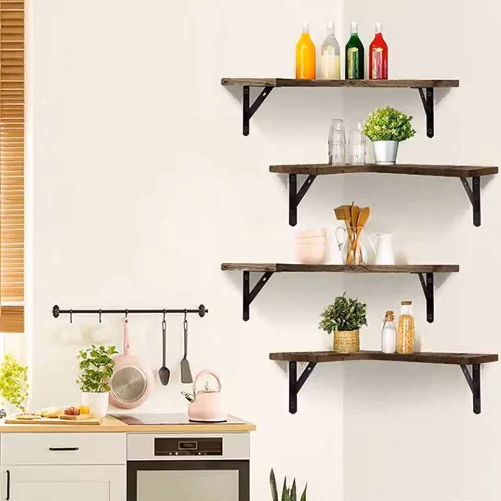 Ventryn 4 Piece Brown Wood Corner Floating Wall Mounted Shelves – 3