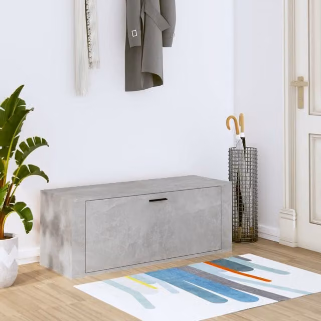 Berkfield Home Wall Mounted Shoe Cabinet in Concrete Grey, W/D/H: 100 x 35 x 38 cm