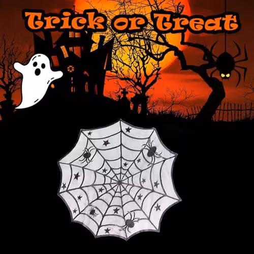 VFM e-Store Halloween Spiders Web Trick or Treat Tablecloth, White, 100 cm – 4
