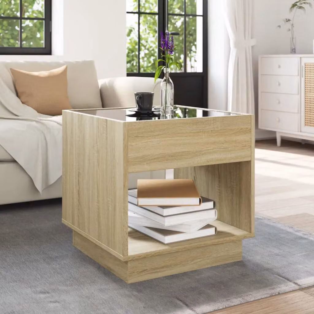 Berkfield Home Infinity LED Coffee Table in Sonoma Oak Brown, W/D/H: 50 x 50 x 50 cm – 3