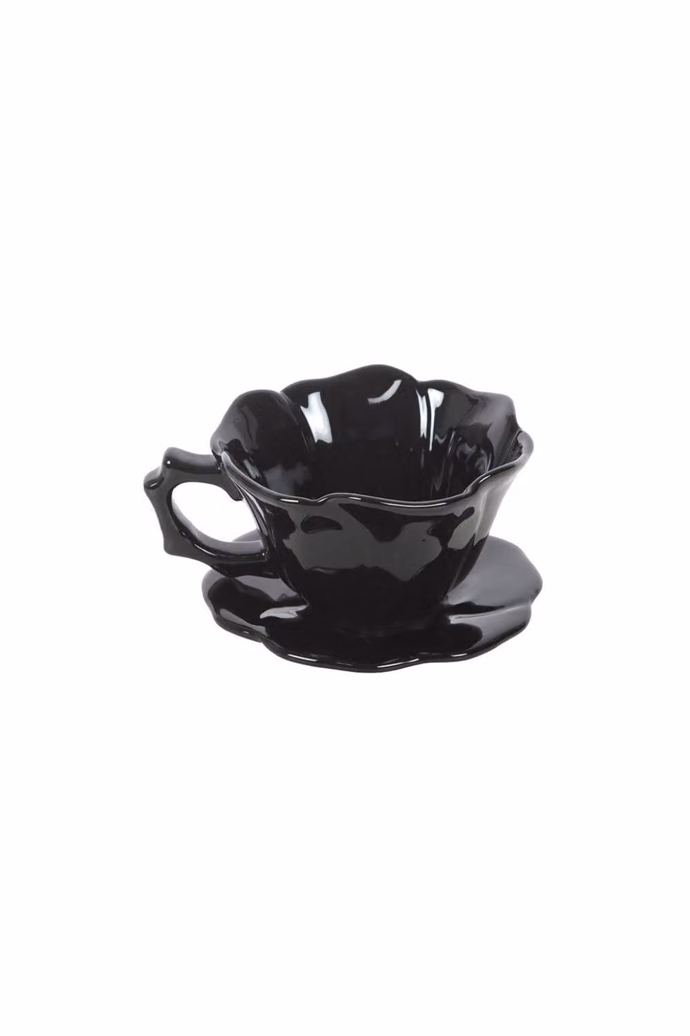 KDMD Black Rose Ceramic Teacup and Saucer with Floral Design, 250ml – 2
